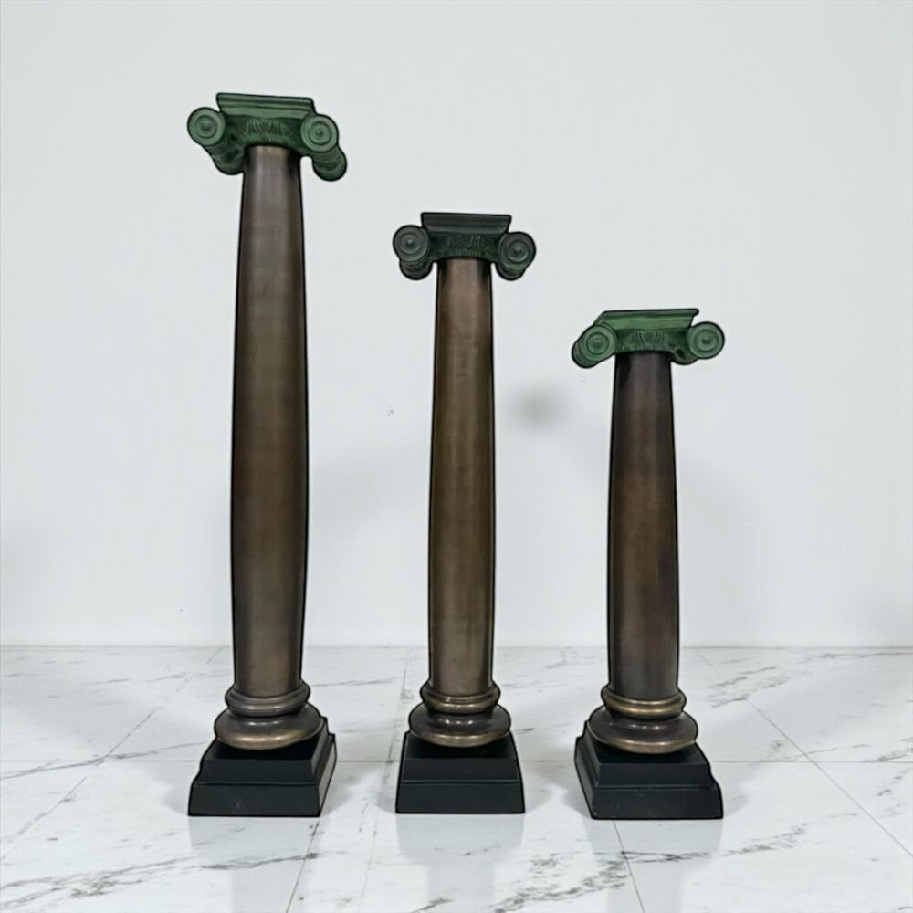 Greek Ionic Column Candle Holder Set Bronze & Green Architectural Decor 21” Tall